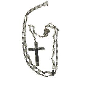 Vintage‎ Rosary Clear Beads Oval Shaped Metal 26" Five Decade